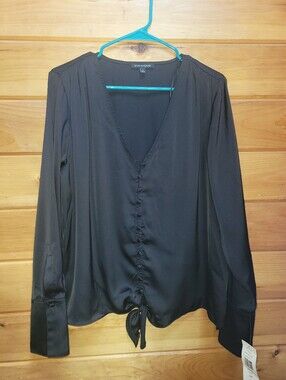 Classy Black Buttoned Blouse With Lovely Detail By Sam & Jess LG NWT FLAW